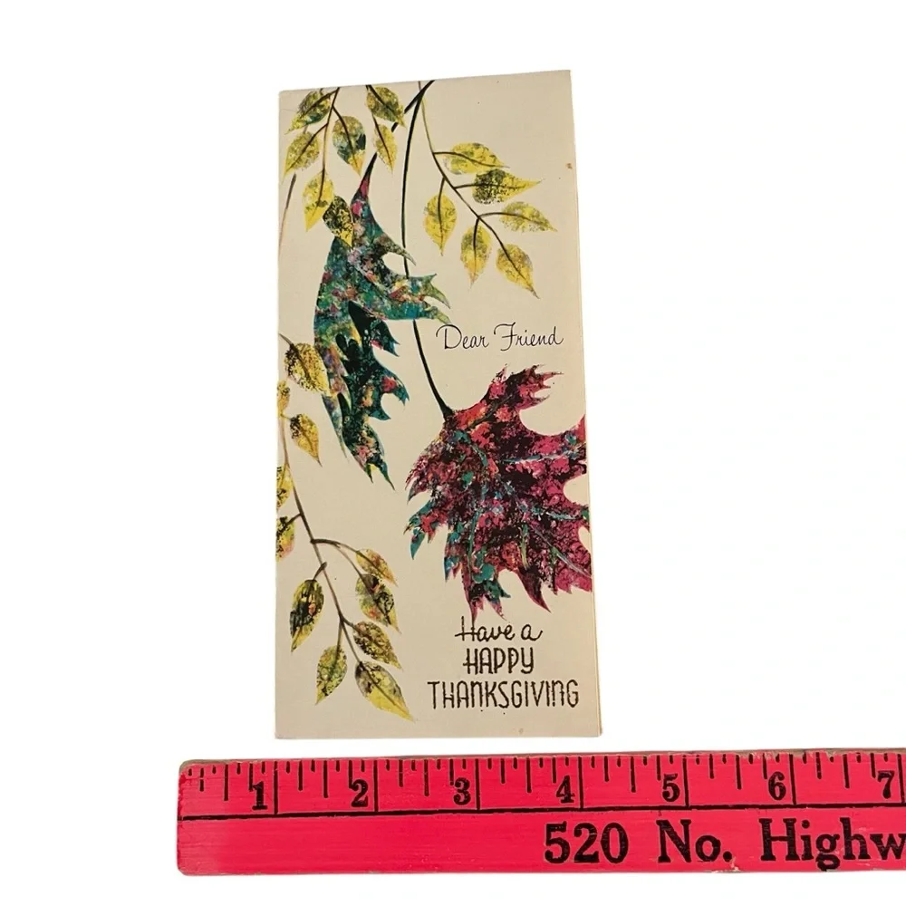 Unused Vintage Greeting Card Happy Thanksgiving Leaves Fall Glitter Friend